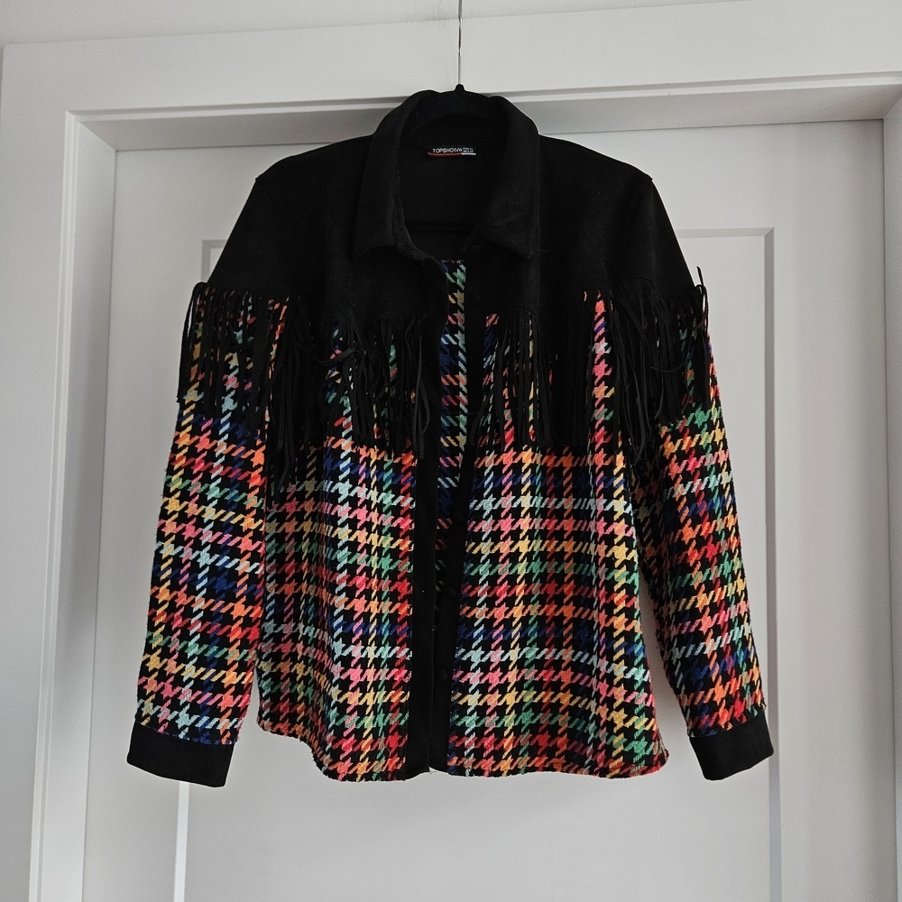 Western Meets Grandmacore Cotton Colorful Houndstooth Jacket Large